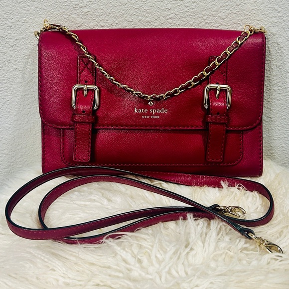 kate spade Handbags - Kate Spade Burgundy Leather Chain-Trim Satchel Crossbody Bag